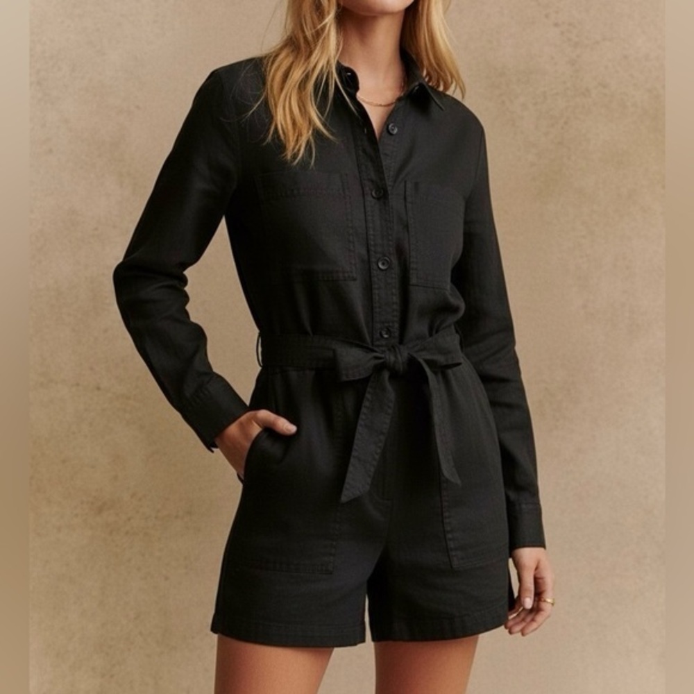 ROBERT RODRIGUEZ Tailored Utility Playsuit Barneys New York Cotton Linen Black 4